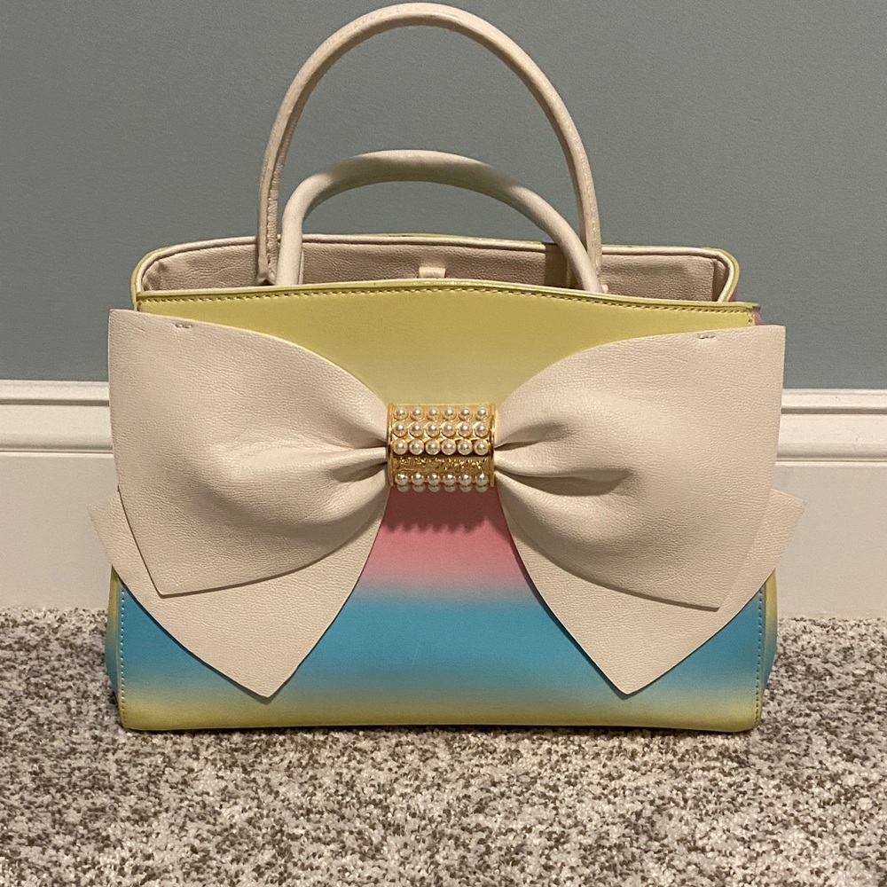 Betsey Johnson Pastel Rainbow Tote with Bow